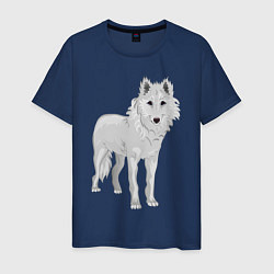 Футболка хлопковая мужская Белый волк, цвет: тёмно-синий