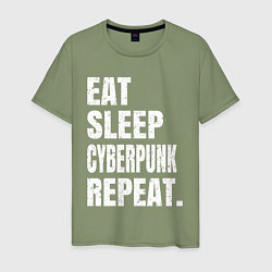 Футболка хлопковая мужская EAT SLEEP CYBERPUNK REPEAT, цвет: авокадо