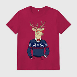 Футболка хлопковая мужская Hipster Deer, цвет: маджента