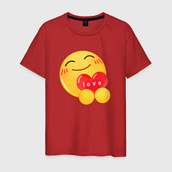 Футболка хлопковая мужская Смайлик с сердечком, цвет: красный