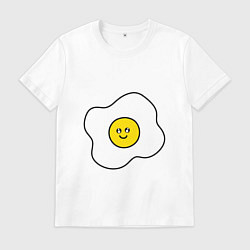Футболка хлопковая мужская Яичница, цвет: белый
