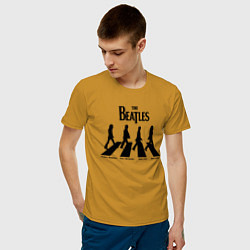 Футболка хлопковая мужская The Beatles цвета горчичный — фото 2