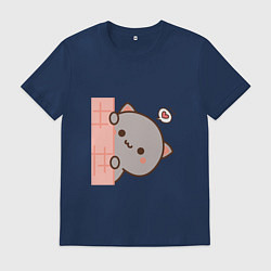 Футболка хлопковая мужская Влюблённый котёнок парная, цвет: тёмно-синий