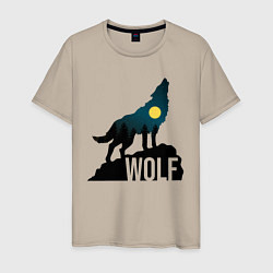 Футболка хлопковая мужская Волк, цвет: миндальный
