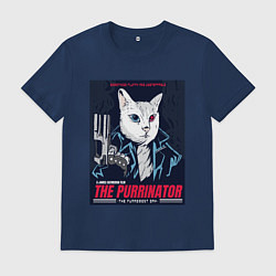 Футболка хлопковая мужская Кот Терминатор пародия, цвет: тёмно-синий