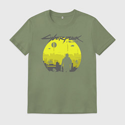 Футболка хлопковая мужская Cyberpunk 2077 CITY, цвет: авокадо