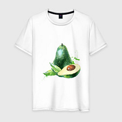 Футболка хлопковая мужская Акварельное авокадо, цвет: белый