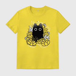 Футболка хлопковая мужская Cat in plants, цвет: желтый