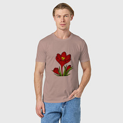 Футболка хлопковая мужская Красные тюльпаны, цвет: пыльно-розовый — фото 2