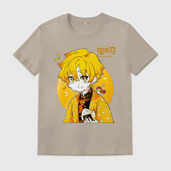 Футболка хлопковая мужская Зеницу Агацума Kimetsu no Yaiba, цвет: миндальный