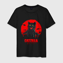 Футболка хлопковая мужская КОТЗИЛЛА CATZILLA, цвет: черный