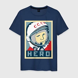 Футболка хлопковая мужская Юрий Гагарин - HERO, цвет: тёмно-синий