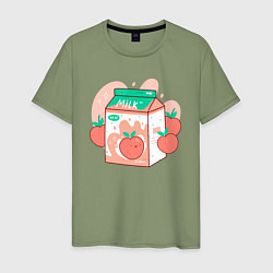 Футболка хлопковая мужская Коробка персикового молока, цвет: авокадо