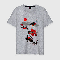 Футболка хлопковая мужская Рисунок Сакура, цвет: меланж