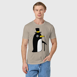 Футболка хлопковая мужская Пингвин в шляпе, цвет: миндальный — фото 2
