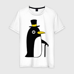 Футболка хлопковая мужская Пингвин в шляпе, цвет: белый