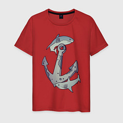 Футболка хлопковая мужская Sharks around the anchor, цвет: красный