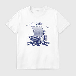 Футболка хлопковая мужская Парусная лодка, цвет: белый