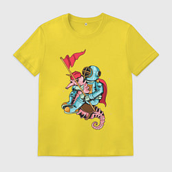 Футболка хлопковая мужская Космонавт на морском коньке, цвет: желтый