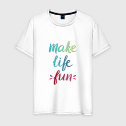 Футболка хлопковая мужская Make life fun, цвет: белый