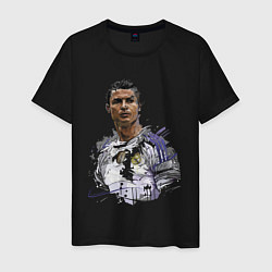 Футболка хлопковая мужская Cristiano Ronaldo Manchester United Portugal, цвет: черный