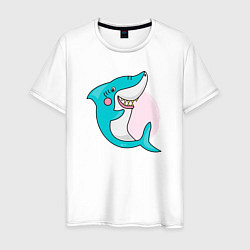 Футболка хлопковая мужская Акула, цвет: белый