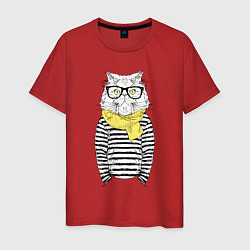 Футболка хлопковая мужская Hipster Cat, цвет: красный