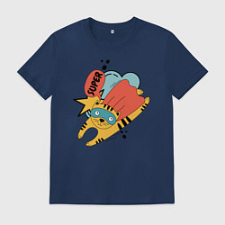 Футболка хлопковая мужская Кот-супер герой, цвет: тёмно-синий