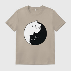 Футболка хлопковая мужская Инь Ян Котики, цвет: миндальный