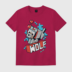 Футболка хлопковая мужская Майнкрафт Волк, Minecraft Wolf, цвет: маджента
