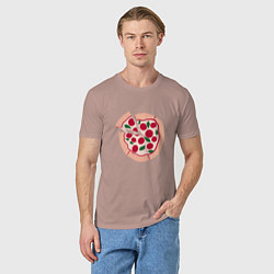 Футболка хлопковая мужская Пицца и ломтик, цвет: пыльно-розовый — фото 2