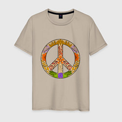 Футболка хлопковая мужская Peace and flowers, цвет: миндальный