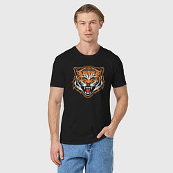 Футболка хлопковая мужская Грозный тигр, цвет: черный — фото 2