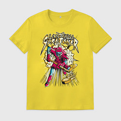 Футболка хлопковая мужская Скелетон хоккеист, цвет: желтый