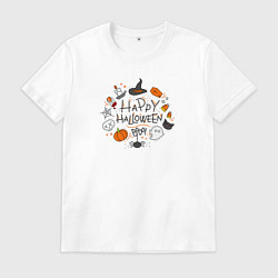 Футболка хлопковая мужская Happy Halloween! Boooo!!!, цвет: белый