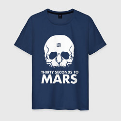 Футболка хлопковая мужская 30 Seconds to Mars белый череп, цвет: тёмно-синий
