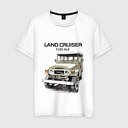 Футболка хлопковая мужская Toyota Land Cruiser FJ 40 4X4 sketch, цвет: белый