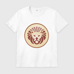 Футболка хлопковая мужская Лев бежевый, цвет: белый