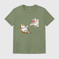 Футболка хлопковая мужская Сотворение тигрёнка - пародия на Микеланджело, цвет: авокадо