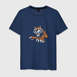 Футболка хлопковая мужская Тигр в ярости, цвет: тёмно-синий