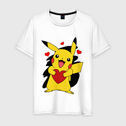 Футболка хлопковая мужская ПИКАЧУ И СЕРДЕЧКО POKENON PIKACHU LOVE, цвет: белый