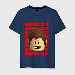 Футболка хлопковая мужская ROBLOX RED LOGO LEGO FACE, цвет: тёмно-синий