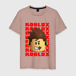 Футболка хлопковая мужская ROBLOX RED LOGO LEGO FACE, цвет: пыльно-розовый