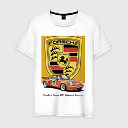 Футболка хлопковая мужская Porsche 911 Carrera RSR - Daytona 24 Hours 1973, цвет: белый