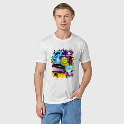 Футболка хлопковая мужская Geometry Dash: Pixel Logo, цвет: белый — фото 2
