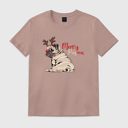 Футболка хлопковая мужская Merry Pugmas, цвет: пыльно-розовый