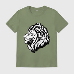 Футболка хлопковая мужская Лев в наушниках, цвет: авокадо