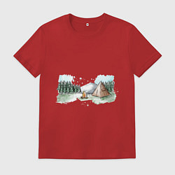 Футболка хлопковая мужская Поход в горы, цвет: красный