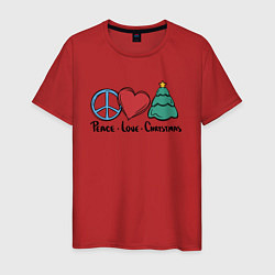 Футболка хлопковая мужская Peace Love and Christmas, цвет: красный