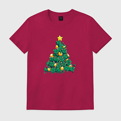 Футболка хлопковая мужская Christmas Tree Made Of Green Cats, цвет: маджента